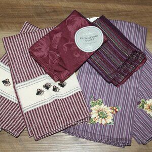 10 Pc. Lot of NEW Purple & Wine Kitchen Tea Towels & Dish Cloths